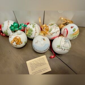 Holiday Porcelain Ornament Set with Colorful Ribbons